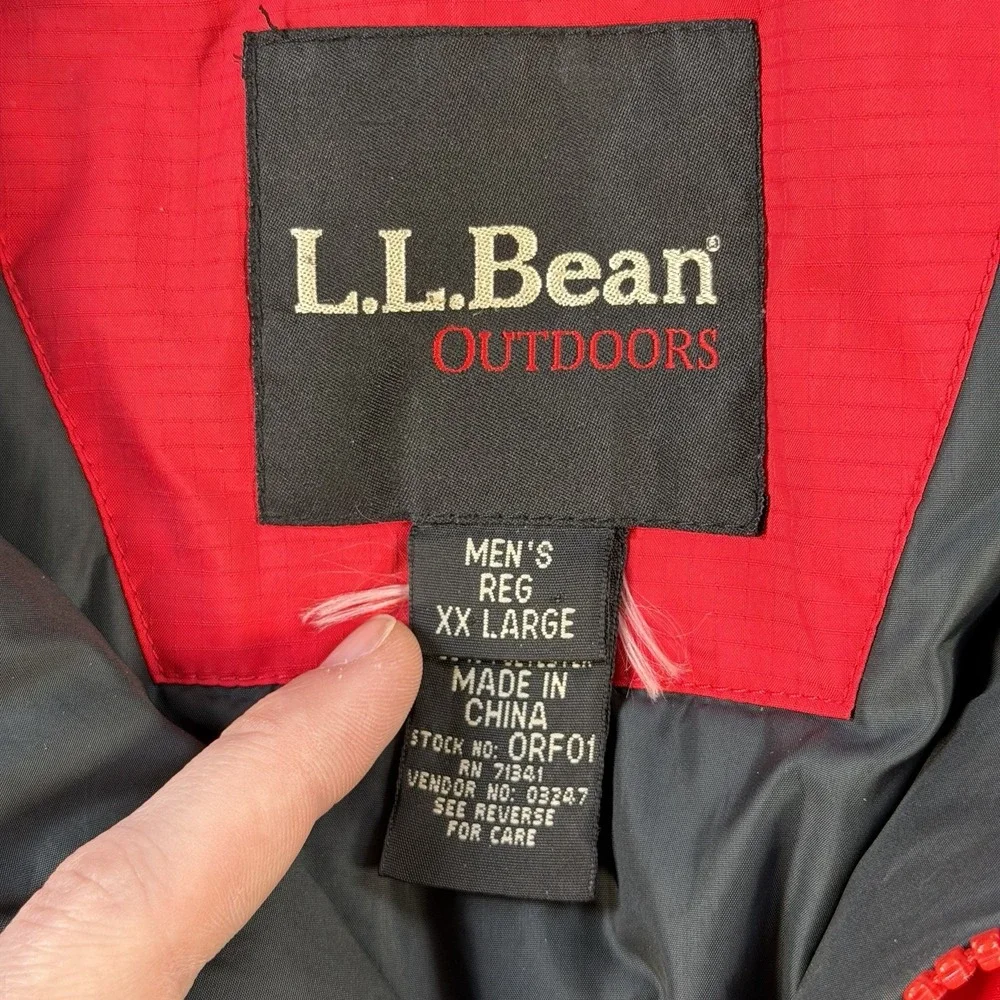 LL Bean Jacket Mens 2XL Red Grey Gore Tex Waterproof Hooded Outdoor Coat